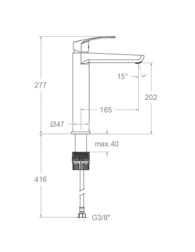 Medidas New Fly Tool Free monomando de lavabo alto cromo
