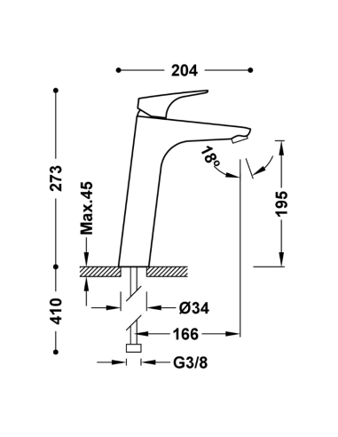 Medidas CANIGÓ Grifo monomando alto para lavabo con Tres-duo