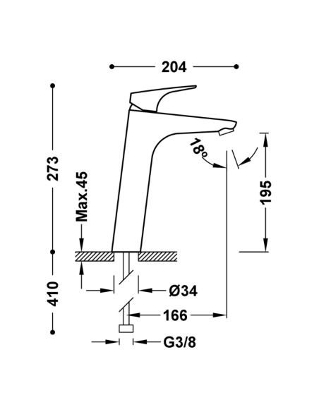 Medidas CANIGÓ Grifo monomando alto para lavabo con Tres-duo