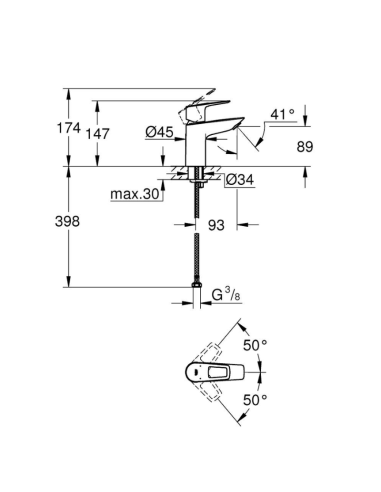 Medidas grifo de lavabo Bauloop GROHE