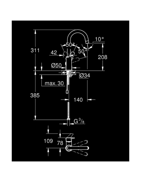Medidas monomando lavabo Eurosmart L GROHE