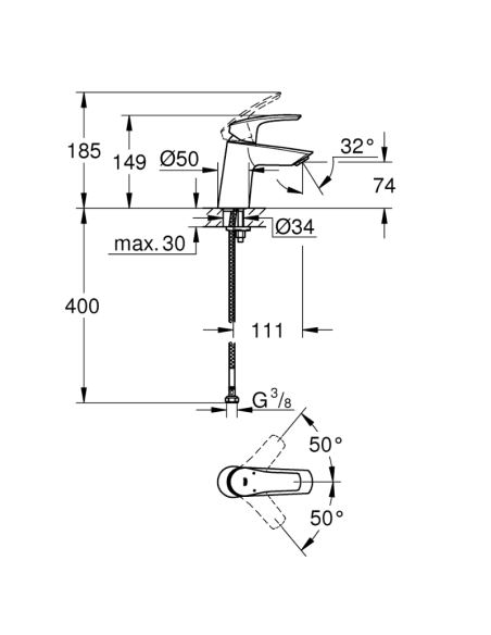 Medidas grifo de lavabo Eurosmart GROHE