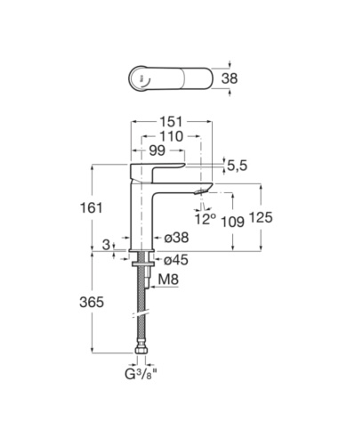 Medidas grifo de lavabo Cala ROCA Negro Mate