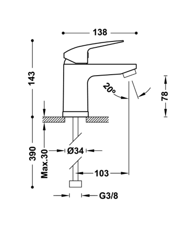 Medidas grifo de lavabo Base plus negro TRES