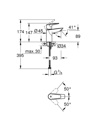 Medidas BauEdge Monomando de lavabo 1/2″ Tamaño S