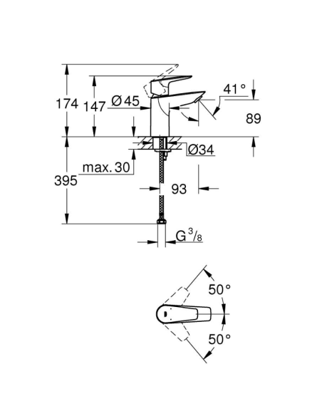 Medidas BauEdge Monomando de lavabo 1/2″ Tamaño S