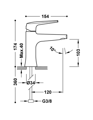 Medidas Grifo de lavabo Fuji TRES