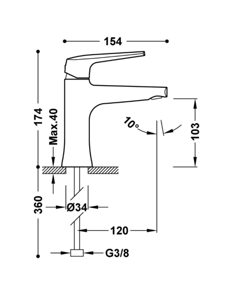 Medidas Grifo de lavabo Fuji TRES