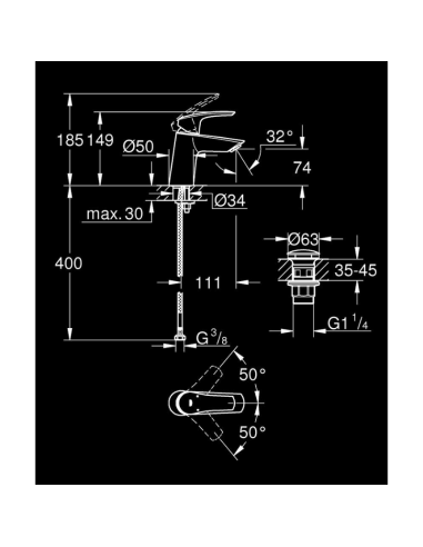 Medidas Eurosmart Monomando de lavabo 1/2″ Tamaño S