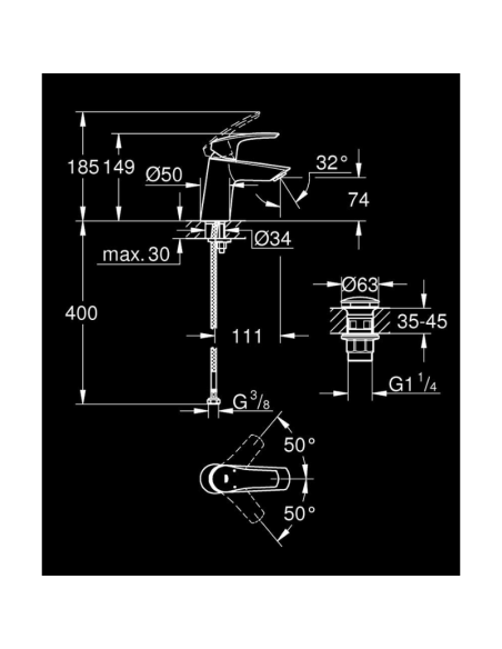 Medidas Eurosmart Monomando de lavabo 1/2″ Tamaño S