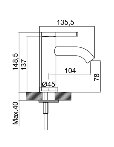 Medidas grifo de Lavabo Urban flow AQG