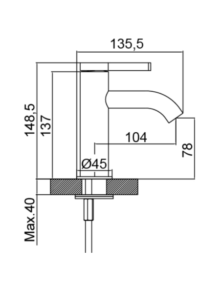 Medidas grifo de Lavabo Urban flow AQG