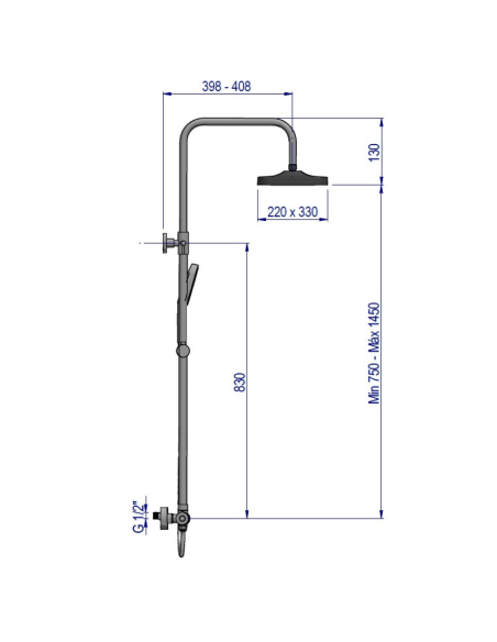 Medidas columna ducha termostática Aqualis AQG