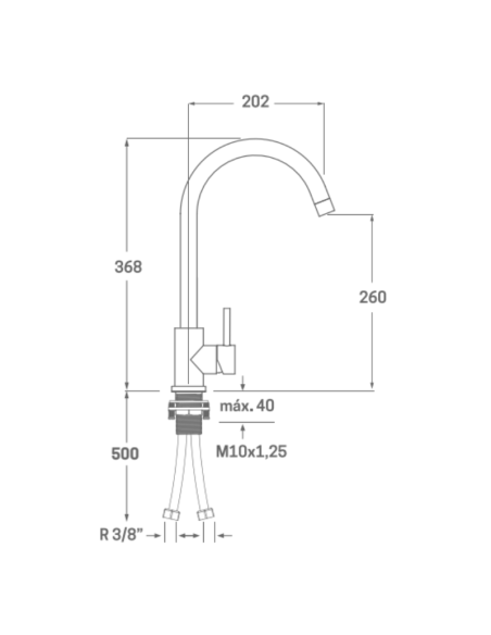Medidas grifo cocina Plenum oro cepillado