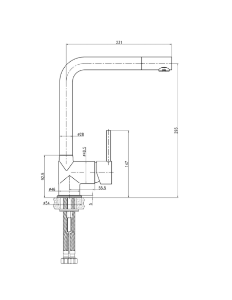 Medidas grifo cocina Grycoter GF101