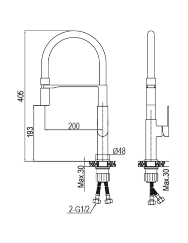 Medidas grifo de cocina negro flexible Alpha