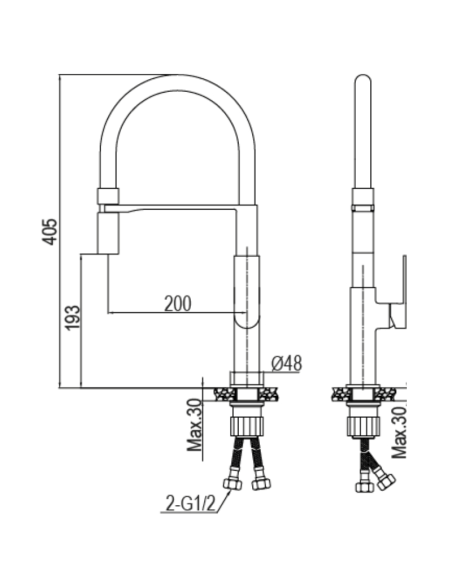 Medidas grifo de cocina negro flexible Alpha