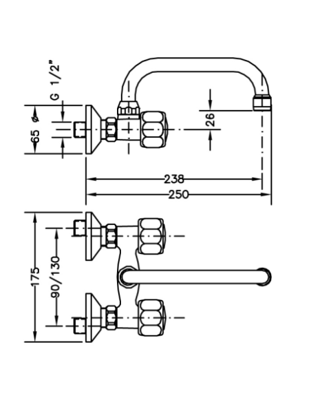 Medidas grifo cocina pared Gamma Genebre