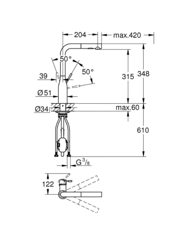 Medidas grifo cocina Grohe Essence