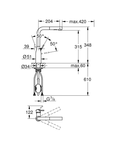 Medidas grifo cocina Grohe Essence