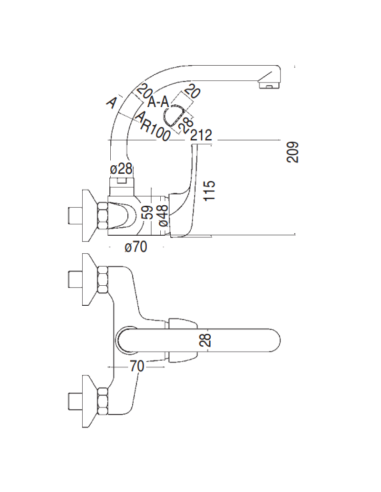 Medidas grifo cocina pared Grycoter GF107C