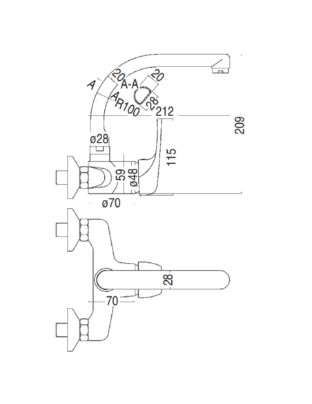 Medidas grifo cocina pared Grycoter GF107C