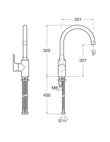 Medidas grifo de cocina L20 ROCA