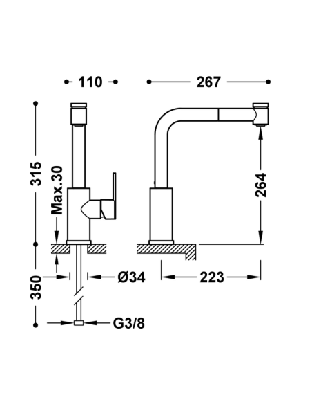 Medidas grifo cocina extraible LEX TRES