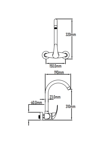 Medidas grifo cocina pared Wami