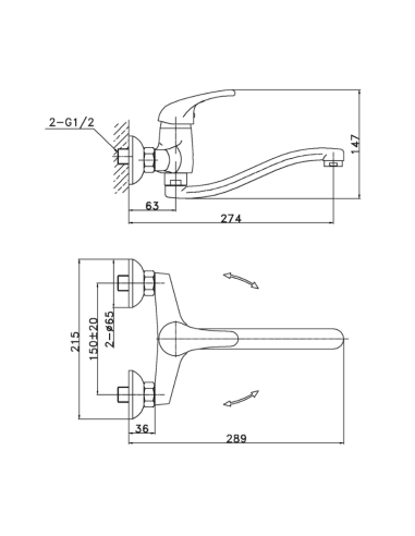 Medidas grifo cocina pared Grycoter G4015