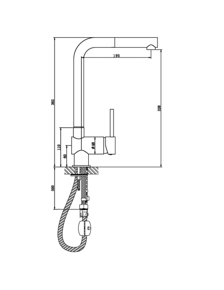 Medidas grifo de cocina GF119 extraíble