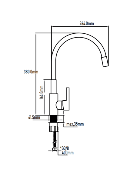 Medidas grifo cocina flexible Timanfaya