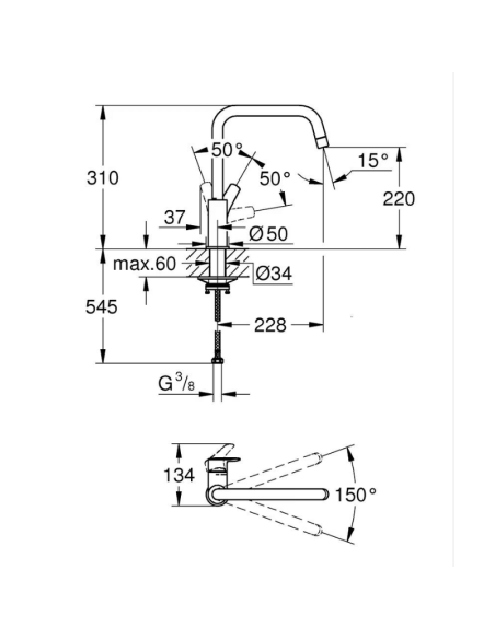 Medidas grifo cocina Grohe Eurosmart