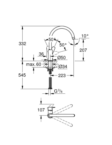 Medidas grifo de cocina Grohe Bauedge
