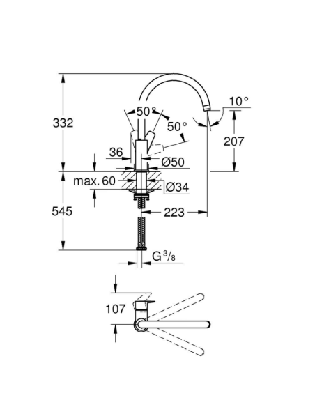 Medidas grifo de cocina Grohe Bauedge