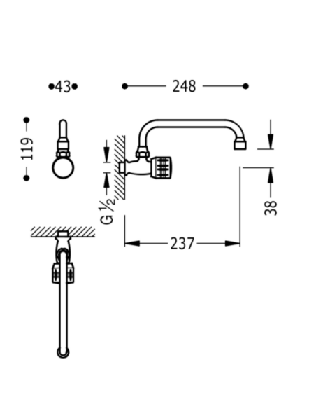 Medidas grifo cocina pared 1 agua 123506 TRES