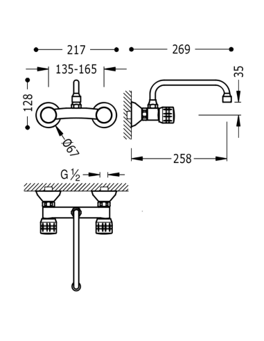 Medidas grifo cocina pared 123315 TRES