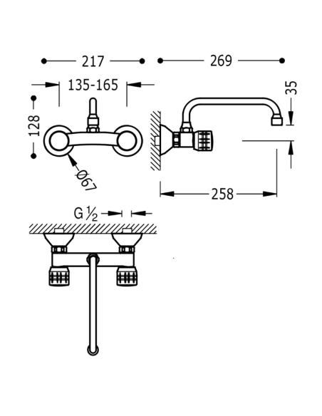 Medidas grifo cocina pared 123315 TRES