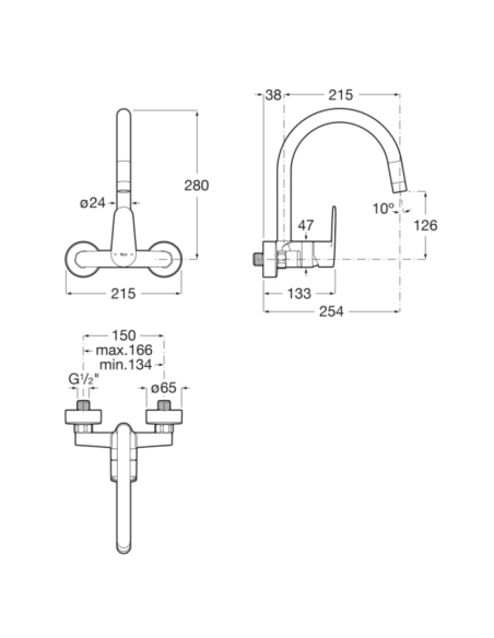 Medidas grifo cocina pared Roca Victoria Plus