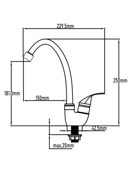 Medidas grifo cocina 1 agua UG