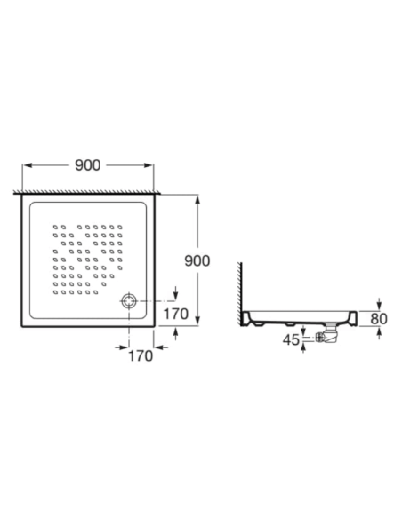 Medidas plato ducha 90x90 Italia Square ROCA