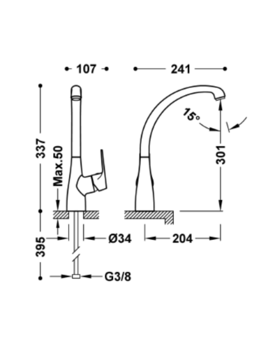 Medidas grifo cocina monomando H34 Aspen TRES