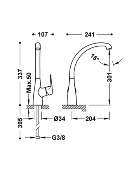 Medidas grifo cocina monomando H34 Aspen TRES
