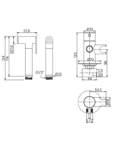 Medidas ducha higiénica negra Benicassim IDROSPANIA