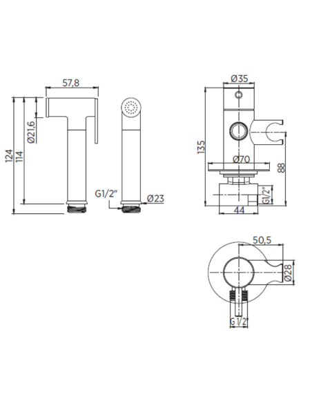 Medidas ducha higiénica negra Benicassim IDROSPANIA