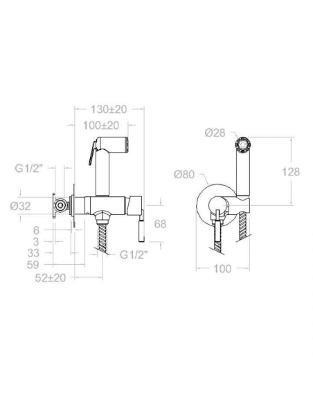 Medidas ducha higiénica WC Magnet RAMON SOLER