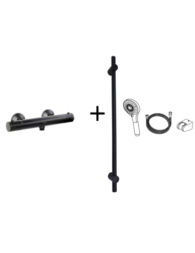 Grifo termostático ducha negro con barra y alcachofa GO! CLEVER