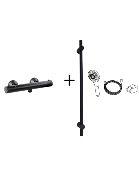 Grifo termostático ducha negro con barra y alcachofa GO! CLEVER