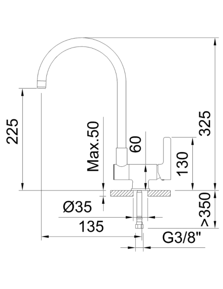 Medidas grifo cocina abatible Round Cold Open CLEVER