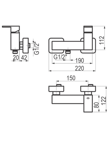 Medidas Grifo ducha monomando Nitro GALINDO